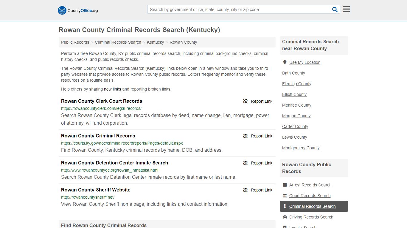 Rowan County Criminal Records Search (Kentucky) - County Office